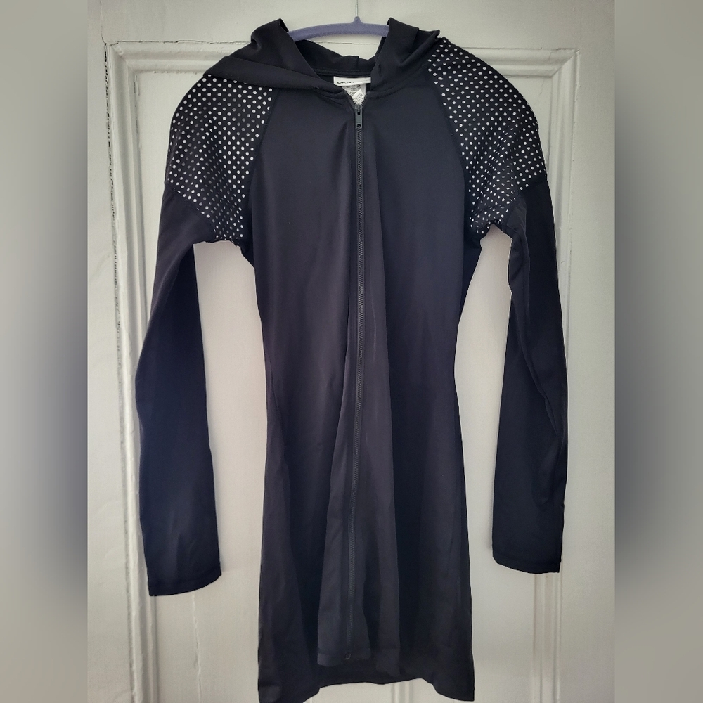 DKNY Black Hooded Long Sleeve Swim Dress, Size S